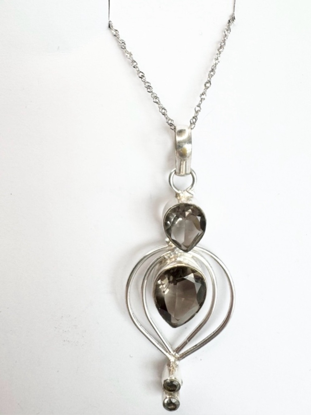 Modernist Sterling Silver Smoky Quartz Lavalier Necklace